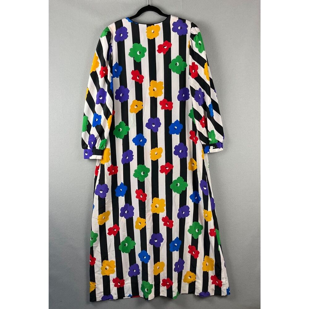 Vintage David Brown Saks Fifth Ave House Dress Womens Large Floral Stripe Artsy - Picture 12 of 16
